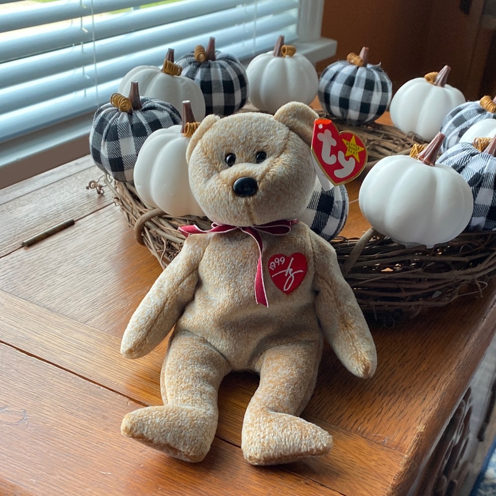 Ty Beanie Baby Bear with Burgundy Bow